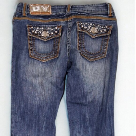 Virgin Only Rhinestone Bootcut Jeans Size 5 Medium Wash - Picture 3 of 3